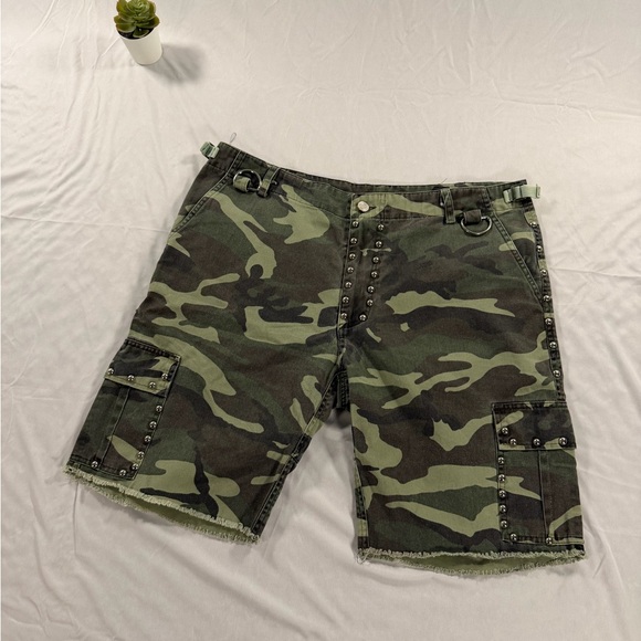 Saint Laurent SS16 Camo Studded Shorts Size L